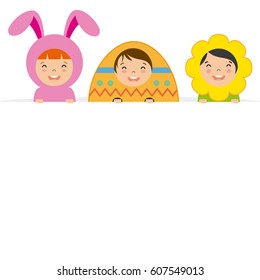 happy Easter. Children with poster.
