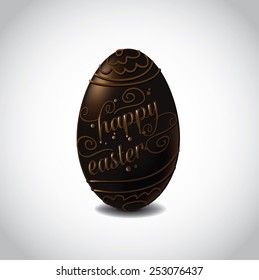 Happy Easter chocolate egg with fancy chocolate lettering and designs. EPS 10 Vector royalty free stock illustration for greeting card, marketing, poster, design, blog, invitation, social media