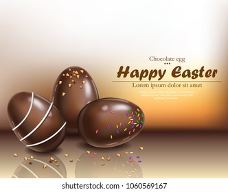 Happy Easter chocolate eggs card. Vector 3d realistic illustrations