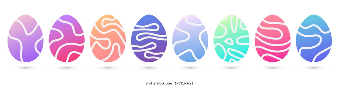 Happy Easter  Collection beautiful gradient Easter eggs and abstract line ornament  Vector illustration isolated background for template  greeting card  banner    other using  Eps 10