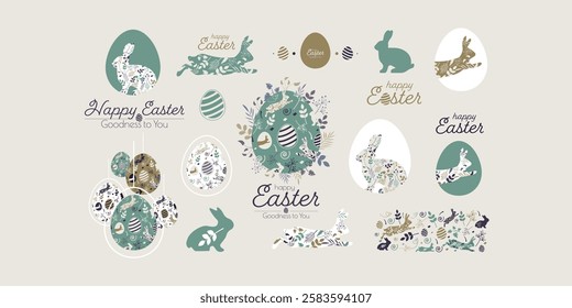 Happy Easter collection. Beautiful set of modern icons and signs.