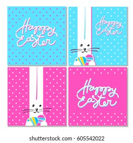 Happy easter collection. Easter design with cute bunny and text, hand drawn lettering. Vector illustration.