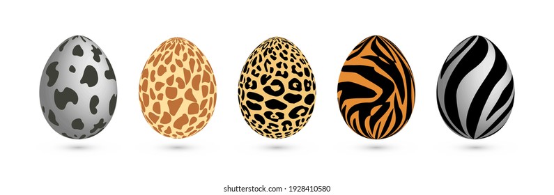 Happy Easter. Collection of Easter eggs with animal print. Vector illustration on isolated background for template, greeting card, banner, and other using.  Eps 10