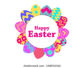 Happy Easter. Collection of Easter eggs with patterns on a white background. Vector illustration