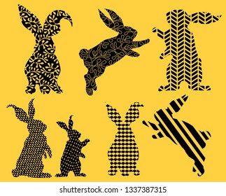 Happy Easter collection object, design element. Rabbits set graphic