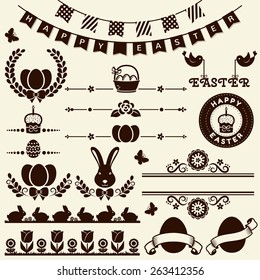 Happy Easter! Collection of silhouette elements isolated on light background. Vector set for design and page decoration.