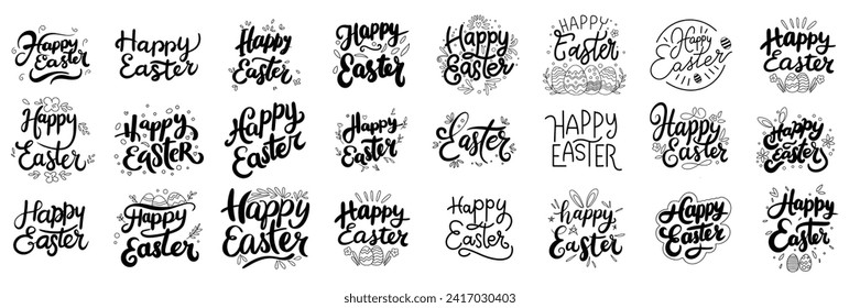 Happy Easter collection text banner. Handwriting Happy Easter set lettering. Hand drawn vector art