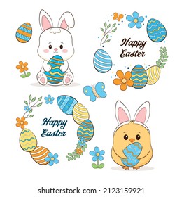 Happy easter collection, vector illustration. 