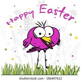 Happy easter color bird, isolated on white, vector illustration