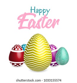 Happy Easter Color eggs , lettering for card isolated on white background.  Vector Illustration.
