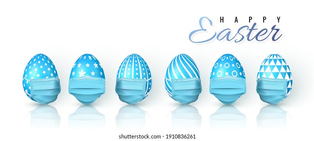 Frohe Ostern! bunte Ostereier auf weißem Hintergrund. Vektorgrafik.