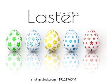 Happy Easter. Color Easter eggs on white background. Vector illustration.