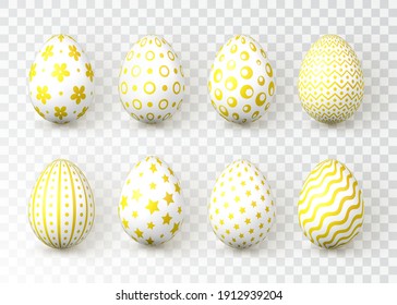 Happy Easter. Color Easter eggs on transparent background. Vector illustration.