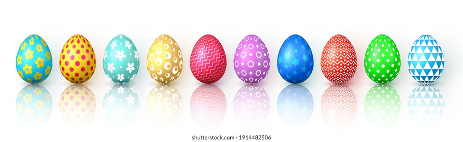 Happy Easter. Color Easter eggs on white background. Vector illustration.