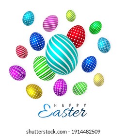 Happy Easter. Color Easter eggs on white background. Vector illustration.