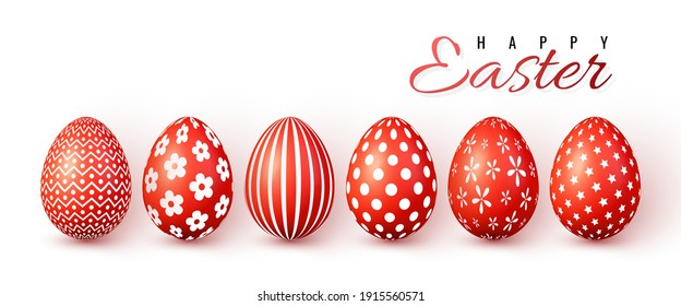 Happy Easter. Color Easter eggs on white background. Vector illustration.