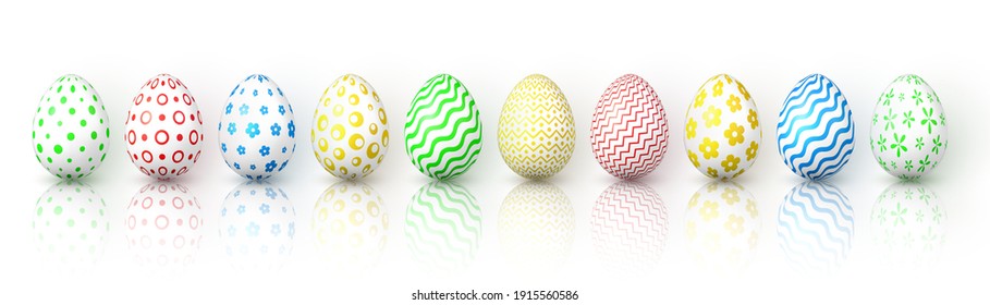 Happy Easter. Color Easter eggs on white background. Vector illustration.