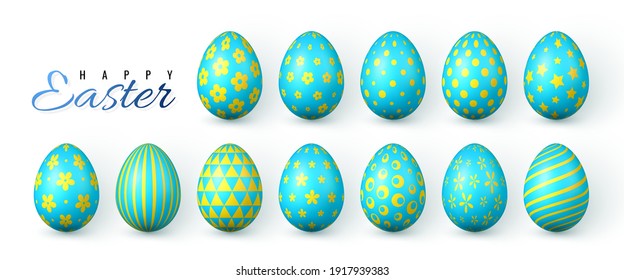 Happy Easter. Color Easter eggs on white background. Vector illustration.