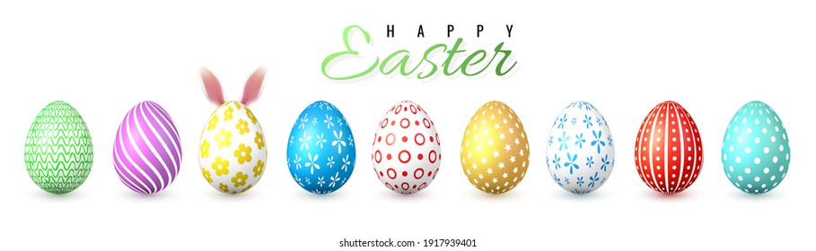 Happy Easter. Color Easter eggs on white background. Vector illustration.
