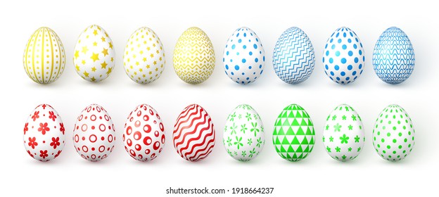 Happy Easter. Color Easter eggs on white background. Vector illustration.