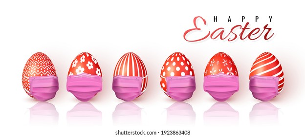 Happy Easter. Color Easter eggs on white background. Vector illustration.