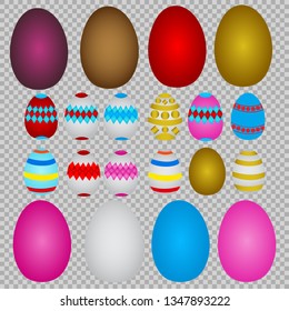 Happy Easter. Color Easter eggs set with different patterns. Set of Easter eggs with different texture on a white background.Spring holiday. Vector Illustration.Happy easter eggs 