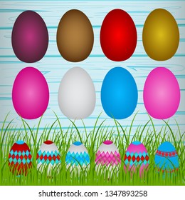 Happy Easter. Color Easter eggs set with different patterns. Set of Easter eggs with different texture on a white background.Spring holiday. Vector Illustration.Happy easter eggs 