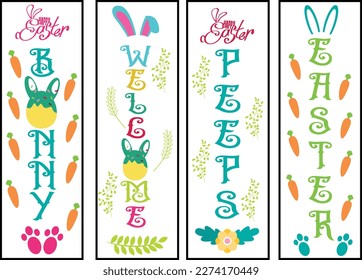 Happy easter color hand drawn lettering calligraphy holiday concept porch sign; Happy easter hand drawn color porch sign; Happy easter vertical lettering porch sign
