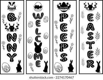 Happy easter color hand drawn lettering calligraphy holiday concept porch sign; Happy easter hand drawn color porch sign; Happy easter vertical lettering porch sign
