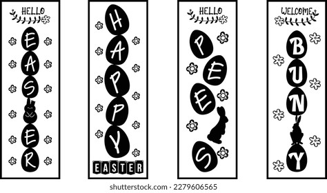 Happy easter color hand drawn lettering calligraphy holiday concept porch sign; Happy easter hand drawn color porch sign; Happy easter vertical lettering porch sign