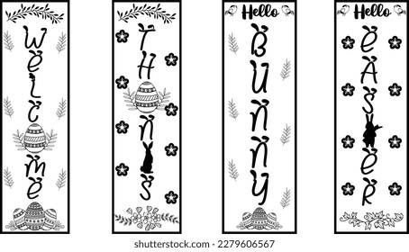 Happy easter color hand drawn lettering calligraphy holiday concept porch sign; Happy easter hand drawn color porch sign; Happy easter vertical lettering porch sign