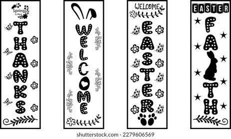 Happy easter color hand drawn lettering calligraphy holiday concept porch sign; Happy easter hand drawn color porch sign; Happy easter vertical lettering porch sign