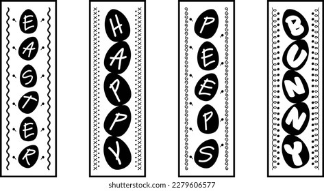 Felices letras de color de Semana Santa con letras hechas a mano caligrafía vacaciones concepto de porche; Feliz anuncio de porche de colores dibujado a mano en Semana Santa; Signo de porche con letras verticales de Pascua feliz