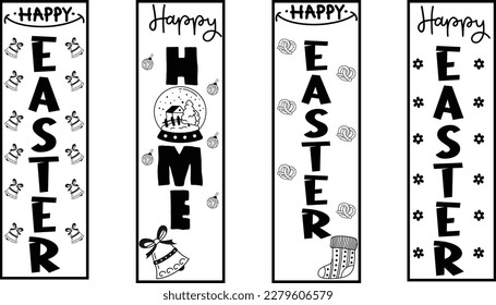 Happy easter color hand drawn lettering calligraphy holiday concept porch sign; Happy easter hand drawn color porch sign; Happy easter vertical lettering porch sign