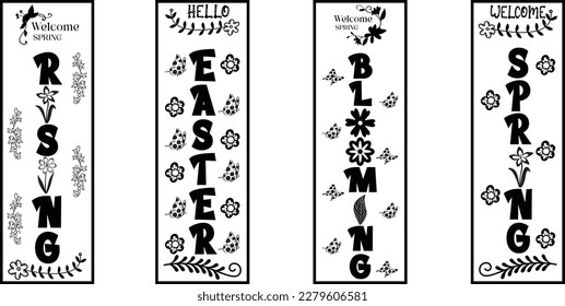 Happy easter color hand drawn lettering calligraphy holiday concept porch sign; Happy easter hand drawn color porch sign; Happy easter vertical lettering porch sign
