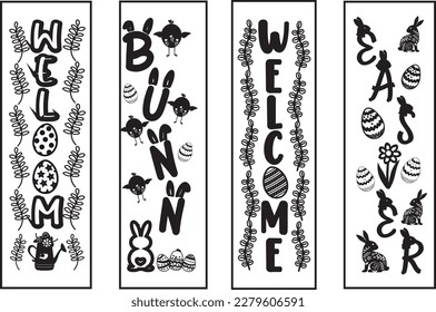 Happy easter color hand drawn lettering calligraphy holiday concept porch sign; Happy easter hand drawn color porch sign; Happy easter vertical lettering porch sign