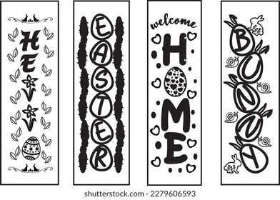 Happy easter color hand drawn lettering calligraphy holiday concept porch sign; Happy easter hand drawn color porch sign; Happy easter vertical lettering porch sign