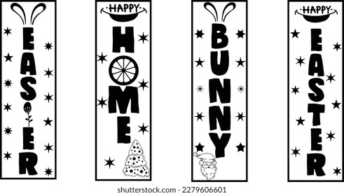 Happy easter color hand drawn lettering calligraphy holiday concept porch sign; Happy easter hand drawn color porch sign; Happy easter vertical lettering porch sign