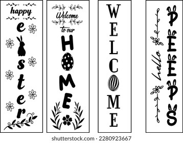 Happy easter color hand drawn lettering calligraphy holiday concept porch sign; Happy easter hand drawn color porch sign; Happy easter vertical lettering porch sign