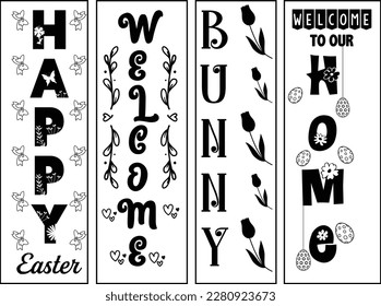 Happy easter color hand drawn lettering calligraphy holiday concept porch sign; Happy easter hand drawn color porch sign; Happy easter vertical lettering porch sign