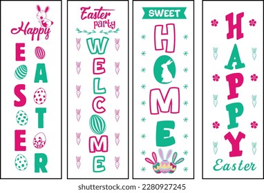Happy easter color hand drawn lettering calligraphy holiday concept porch sign; Happy easter hand drawn color porch sign; Happy easter vertical lettering porch sign