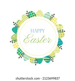 Happy Easter color isolated frame with decorative eggs. Holiday symbol.Flat vector illustration.  