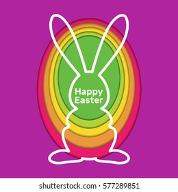 happy easter colored background design with bunny line silhouette