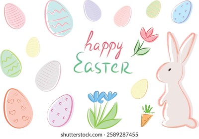 happy easter colorful abstract hand drawn set