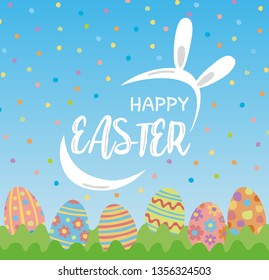Happy Easter colorful background with bunny ears. Greating card or postcard. Vector illustration.