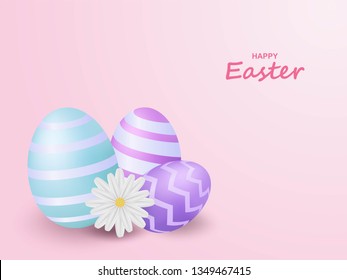 Happy Easter. Colorful easter background. Easter eggs and flower
