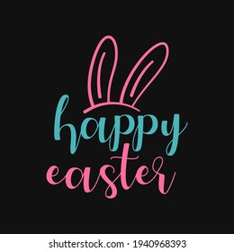 Happy Easter colorful badge design with rabbit ears. Stock vector typography label isolated