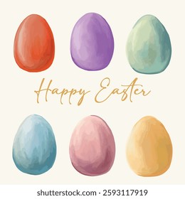 Happy Easter with colorful decorated eggs, festive holiday design, vibrant spring celebration illustration for greeting cards and decorations