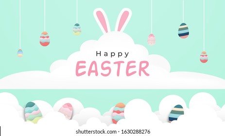 Happy easter with colorful egg hiding from the cloud