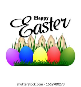Happy Easter, colorful Easter egg illustration with grass decorations. Vector illustration in cartoon style - vector